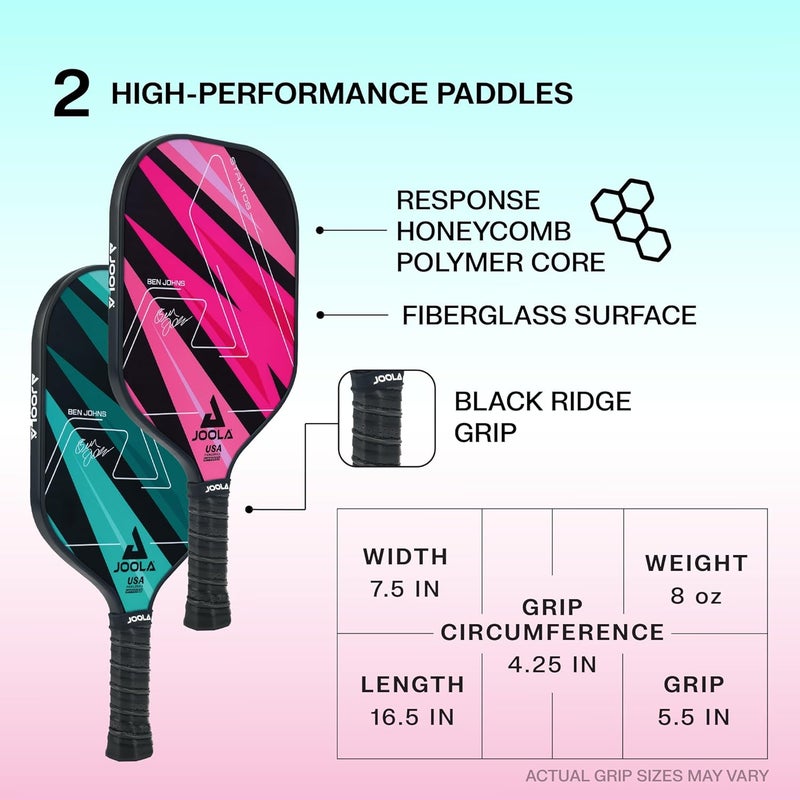 JOOLA Pickleball Paddles Set of 2 – Multiple Colors - Reinforced Fiberglass Surface – Lightweight, Durable, Beginner-Friendly Racket Design – Set Includes Balls & Bag – USAP Approved - Image 4